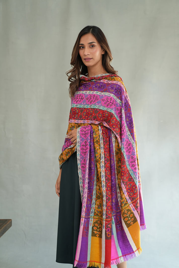 Kashmir Loom Kani Farid Khatrast Hand Woven Pashmina Large Shawl Multi