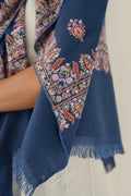 Sozni Rouhi Butidar Hand Embroidered Pashmina Large Shawl Midnight