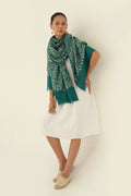 Sozni Rahbar Jaaldar Hand Embroidered Pashmina Shawl Ultramarine Green
