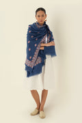 Sozni Rouhi Butidar Hand Embroidered Pashmina Large Shawl Midnight