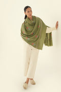 Sozni Zaza Allover Buti Hand Embroidered Pashmina Shawl Botanic