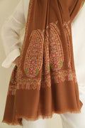 Kashmir Loom Sozni Rouhi Paisley Palledar Hand Embroidered Pashmina Shawl Olive