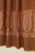 Kashmir Loom Sozni Rouhi Paisley Palledar Hand Embroidered Pashmina Shawl Olive