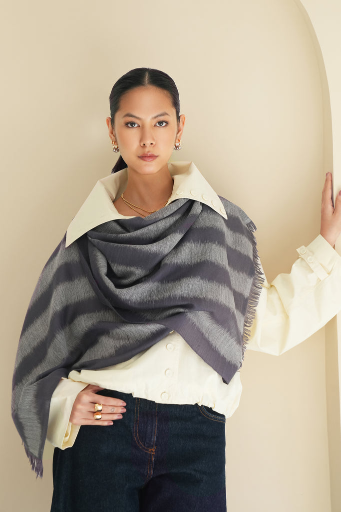 Handwoven Cashmere Gauze Weave Ikat Stole | Kashmir Loom