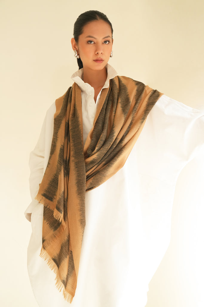Handwoven Cashmere Gauze Weave Ikat Stole | Kashmir Loom