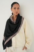 Kashmir Loom Sozni Arzu Borderdar Hand Embroidered Pashmina Stole Black