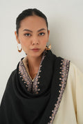Kashmir Loom Sozni Arzu Borderdar Hand Embroidered Pashmina Stole Black