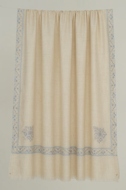 Hand Embroidered Pashmina Sozni Aylin Buta Shawl White | Kashmir Loom