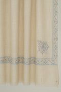 Kashmir Loom Sozni Aylin Corner Buta Hand Embroidered Pashmina Shawl Ivory