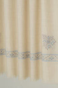 Kashmir Loom Sozni Aylin Corner Buta Hand Embroidered Pashmina Shawl Ivory