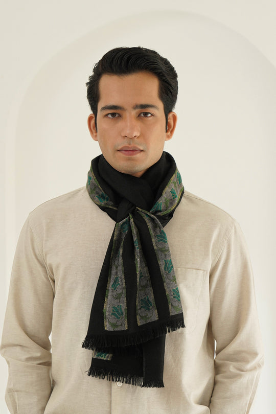 Kani Haft Bail Hand Woven Pashmina Scarf Black Teal