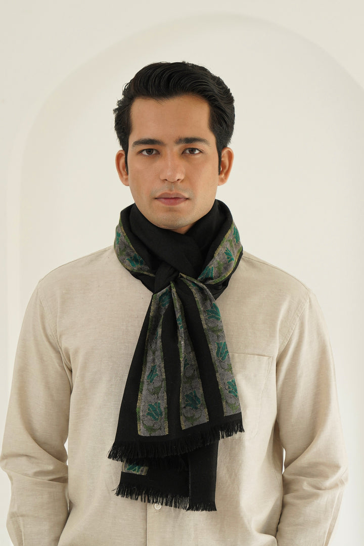 Kani Haft Bail Hand Woven Pashmina Scarf Black Teal
