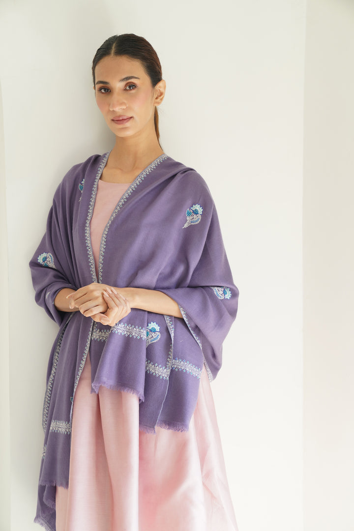 Heera Bail Buti Hand Embroidered Pashmina Stole Sundown