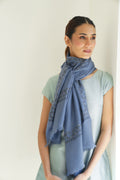 Inaya Borderdar Hand Embroidered Pashmina Stole Midblue