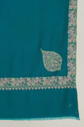 Kashmir Loom Sozni Borderdar Corner Buta Hand Embroidered Pashmina Shawl Teal