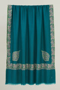 Kashmir Loom Sozni Borderdar Corner Buta Hand Embroidered Pashmina Shawl Teal
