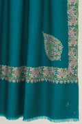 Kashmir Loom Sozni Borderdar Corner Buta Hand Embroidered Pashmina Shawl Teal