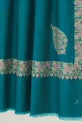 Kashmir Loom Sozni Borderdar Corner Buta Hand Embroidered Pashmina Shawl Teal