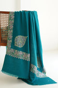 Kashmir Loom Sozni Borderdar Corner Buta Hand Embroidered Pashmina Shawl Teal