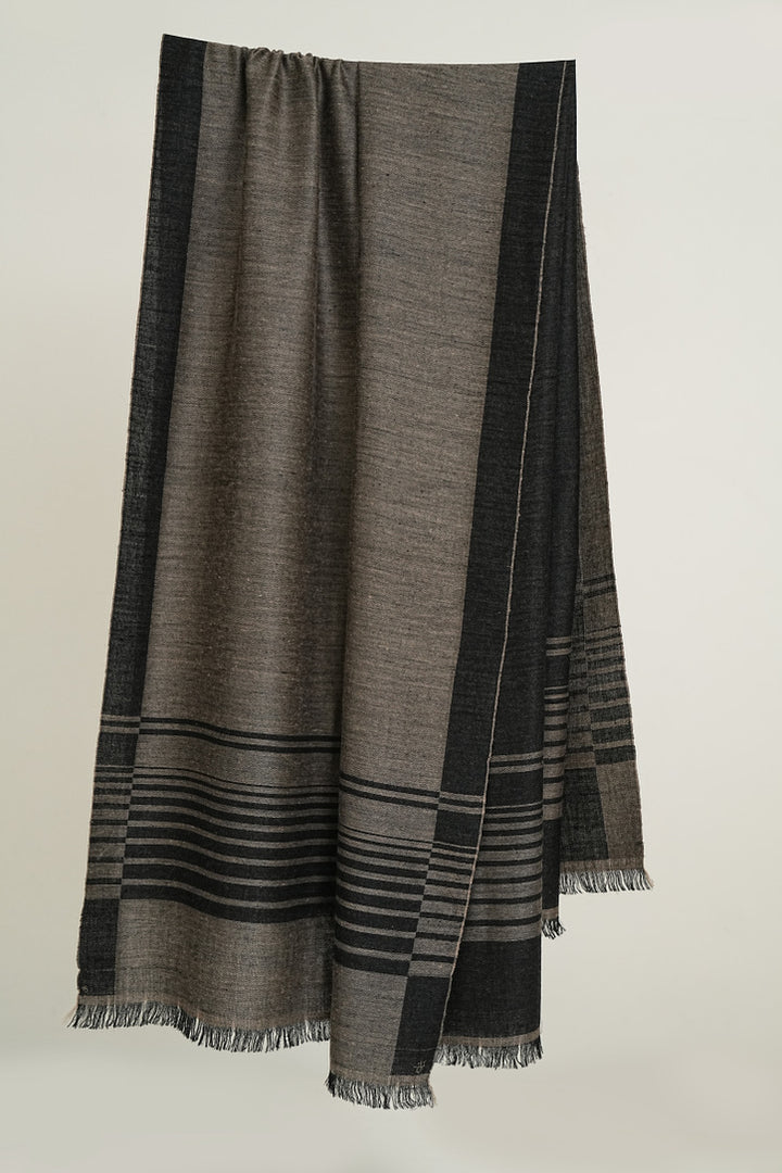 Kashmir Loom Horizon Cashmere Shawl Natural Black