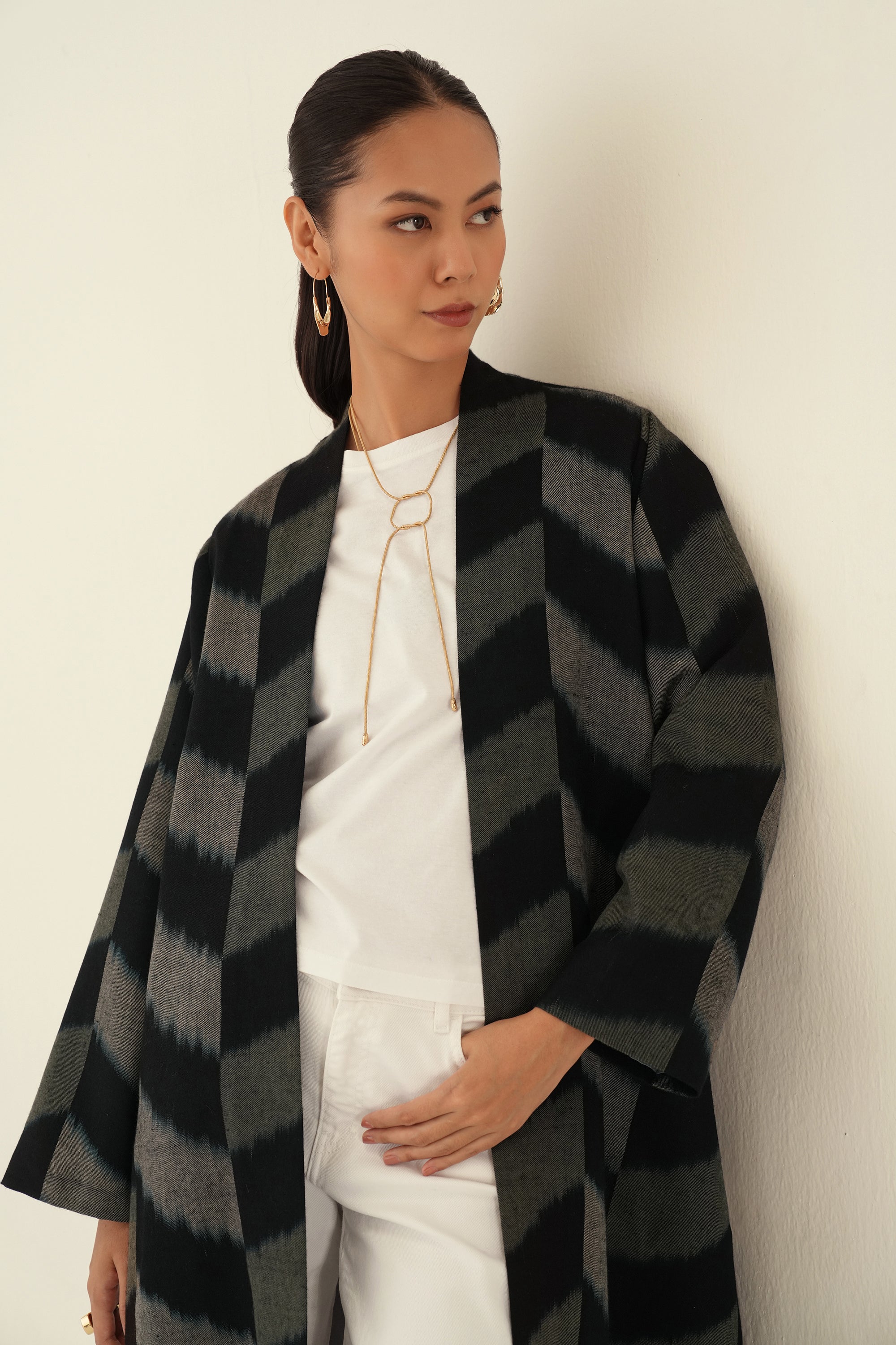 Chevron Cashmere Coat Black Natural