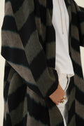 Chevron Ikat Cashmere Coat Black Natural