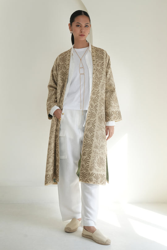 Nouran Hand Embroidered Wool Choga Butter