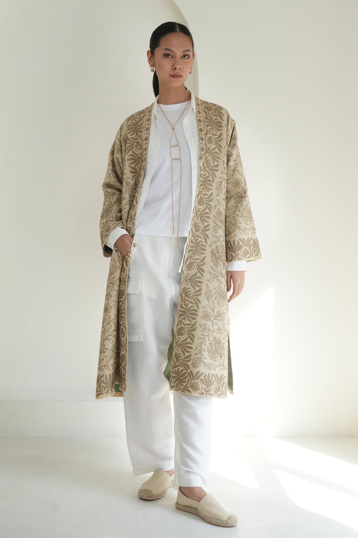 Nouran Hand Embroidered Wool Choga Butter