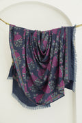 Kashmir Loom Kani Ghulabdar Hand Woven Pashmina Shawl Indigo Pink