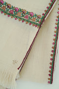 Kashmir Loom Sozni Hashiya Hand Embroidered Pashmina Shawl Ivory Pink