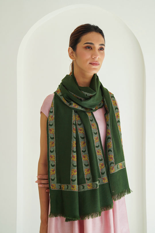 Kani Abdar Hand Woven Pashmina Scarf Seaweed