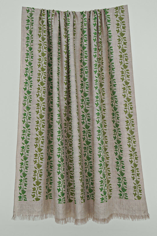 Kani Khatrast Hand Woven Pashmina Shawl Natural Ivory Green