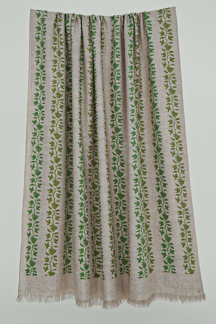 Kani Khatrast Hand Woven Pashmina Shawl Natural Ivory Green