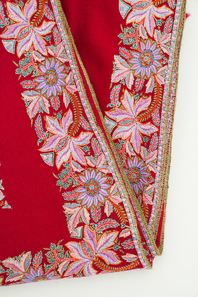 Hand Embroidered Pashmina Shawl Sozni Hashiya Kashmir Loom