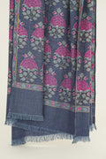 Kashmir Loom Kani Ghulabdar Hand Woven Pashmina Shawl Indigo Pink