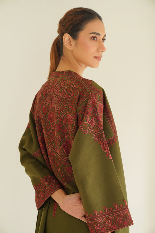 Paisley Buta Hand Embroidered Wool Choga Bosco