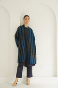 Ikat Khatrast Cashmere Coat Electric Blue Black