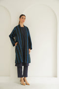 Ikat Khatrast Cashmere Coat Electric Blue Black