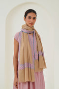 Kashmir Loom Sozni Dordar Hand Embroidered Pashmina Shawl Taupe