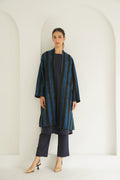 Ikat Khatrast Cashmere Coat Electric Blue Black