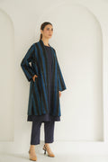 Ikat Khatrast Cashmere Coat Electric Blue Black