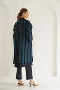 Ikat Khatrast Cashmere Coat Electric Blue Black