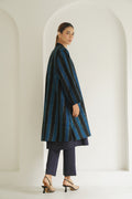 Ikat Khatrast Cashmere Coat Electric Blue Black