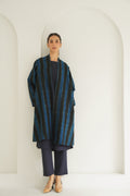 Ikat Khatrast Cashmere Coat Electric Blue Black
