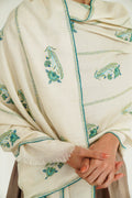 Kashmir Loom Ziah Khatrast Hand Embroidered Pashmina Stole Ivory