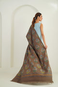 Kashmir Loom Kani Daisy Buta Hand Woven Pashmina  Shawl Coffee Blue