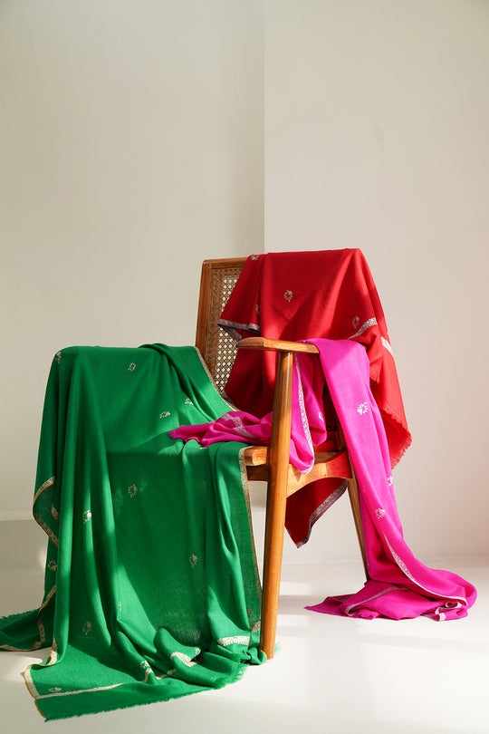 Flower Buti Hand Embroidered Pashmina Shawl | Kashmir Loom