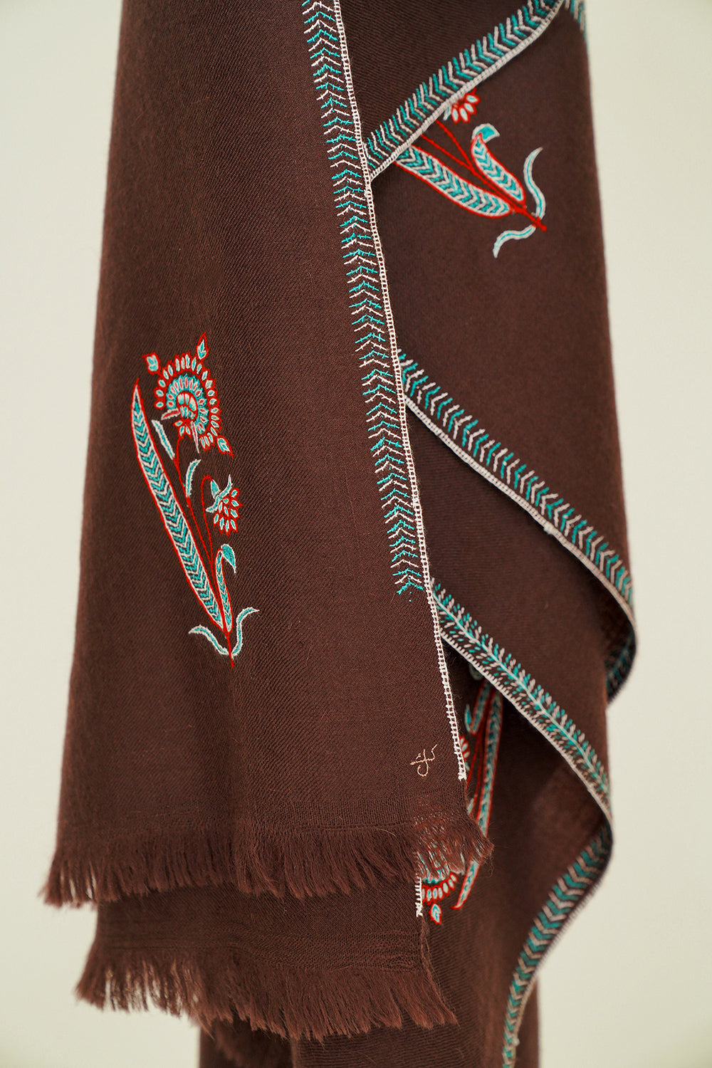 Sozni Ziah Khatrast Hand Embroidered Pashmina Stole Coffeebean