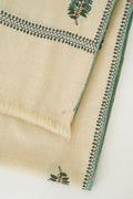 Kashmir Loom Mughal Butidar Hand Embroidered Large Pashmina Shawl Ivory