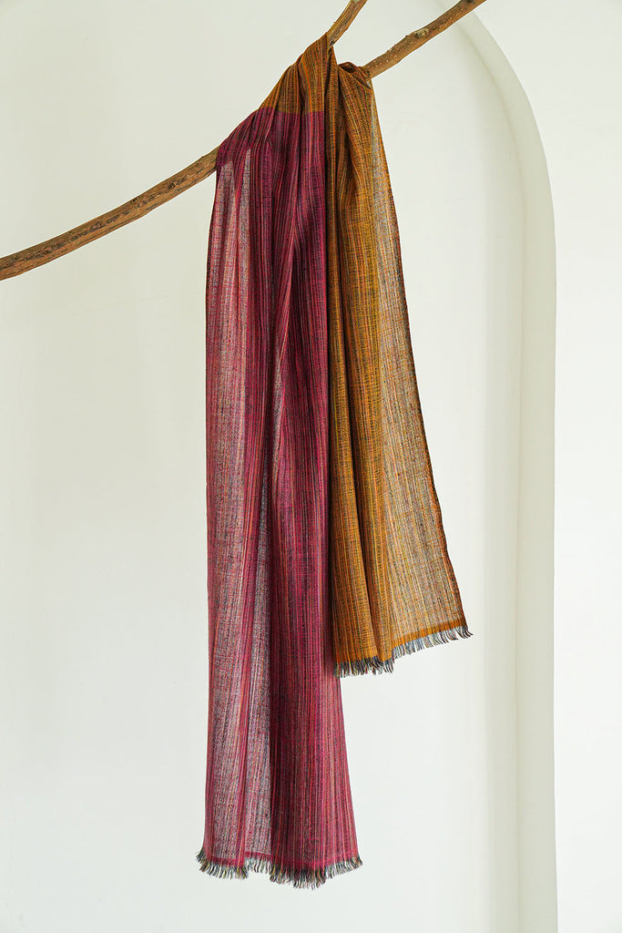 Handwoven Cashmere Ikat Stripes Large Scarf | Kashmir Loom